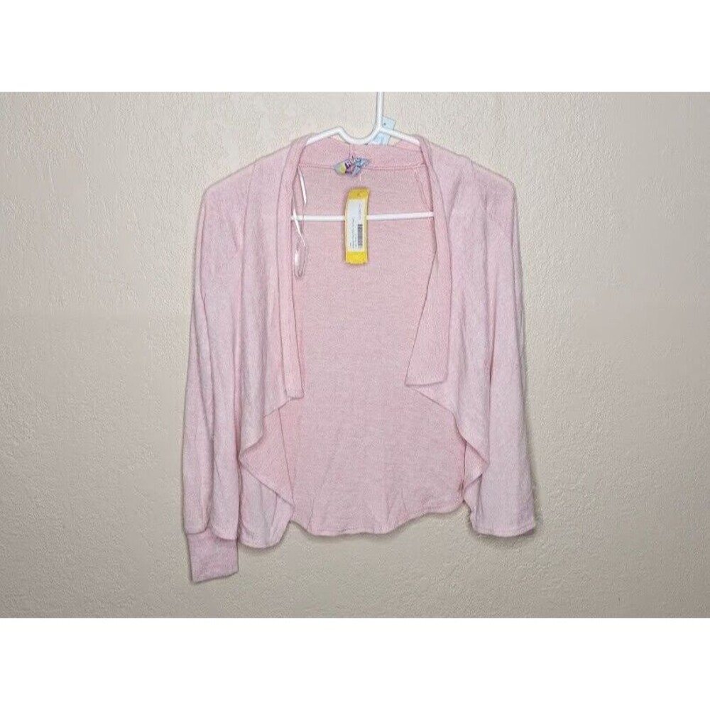 Truly Cardigan Sweater Girls Large Pink Knitted Rayon Stretch Open Long Sleeve